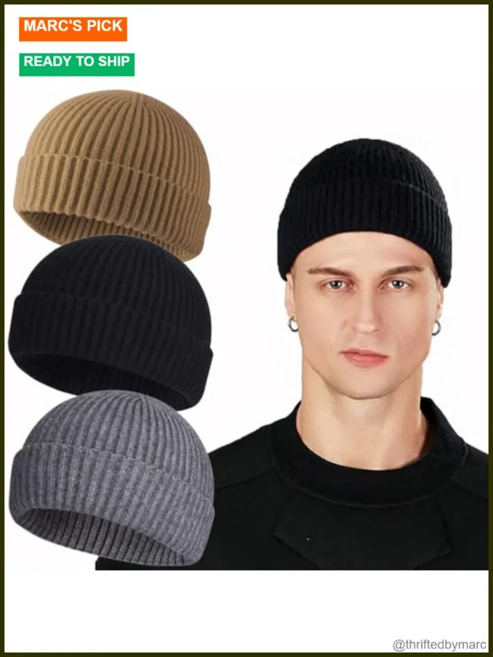 Winter Beanie Hat - Wool Knit Cuff Fisherman Skull Cap